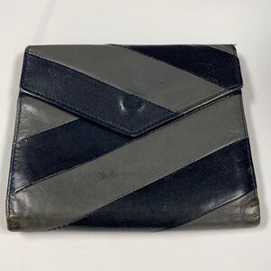 Lodis Black Gray Leather Tri Fold Snap Wallet